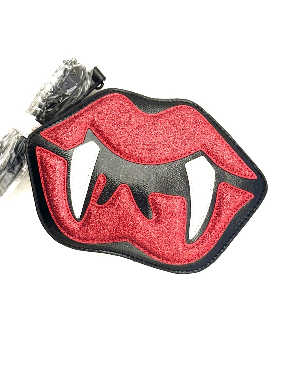 Vampire Fangs & Red Shimmer Lips Crossbody Bag NEW